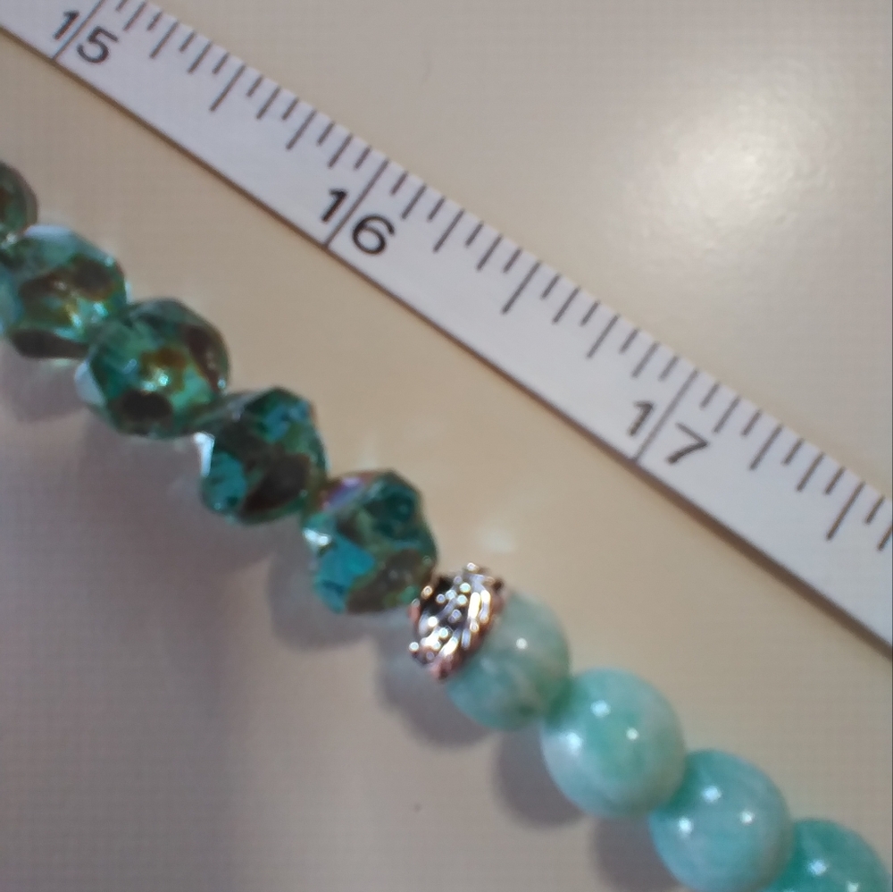 25 1/2" Genuine Brazilian Aqua Blue Amazonite & Czech Bead Necklace - Picture 9 of 12